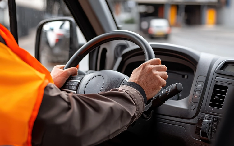 Imagen de conductor al volante aplicando técnicas de conducción segura.