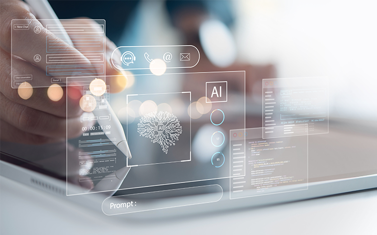 interfaz digital de IA, automatización y análisis de datos, orientado al aprendizaje de las aplicaciones de la inteligencia artificial en empresas y entornos profesionales.