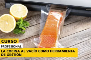 Curso Profesional Cocina al Vacío como Herramienta de Gestión. Un paquete de salmón envasándose al vacío para que se conserve mejor
